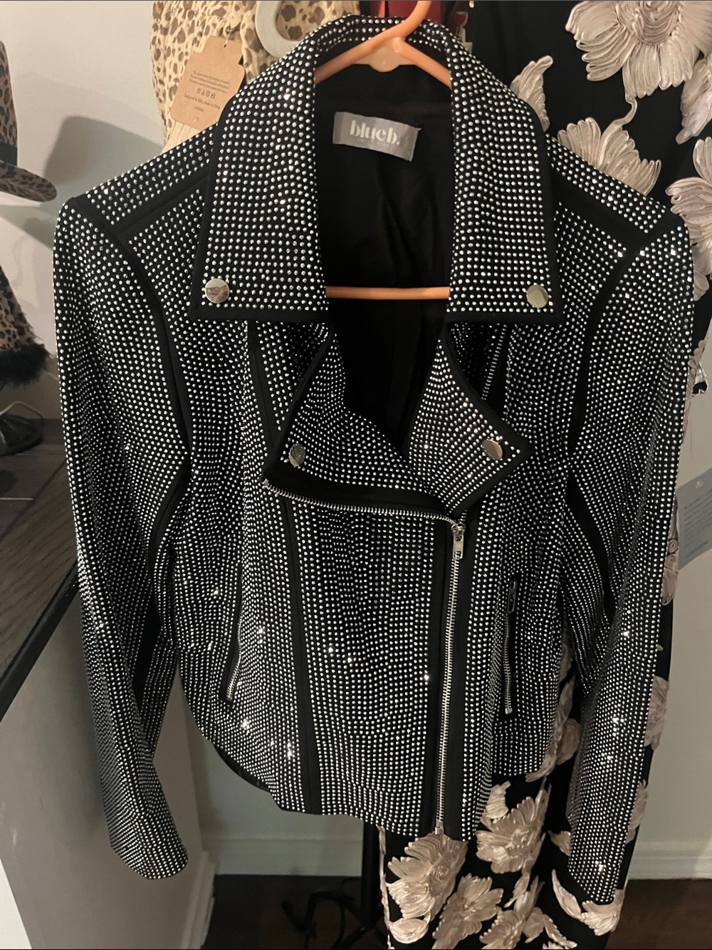 Blush Black Crystal-Embellished Moto Jacket
